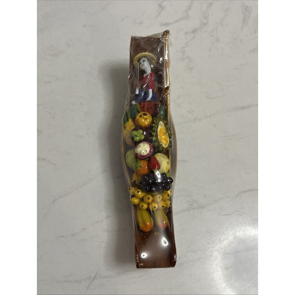 Vtg Folk Art Primitive Figurine Thai Fruit Vendor Canoe Boat Market Seller Float